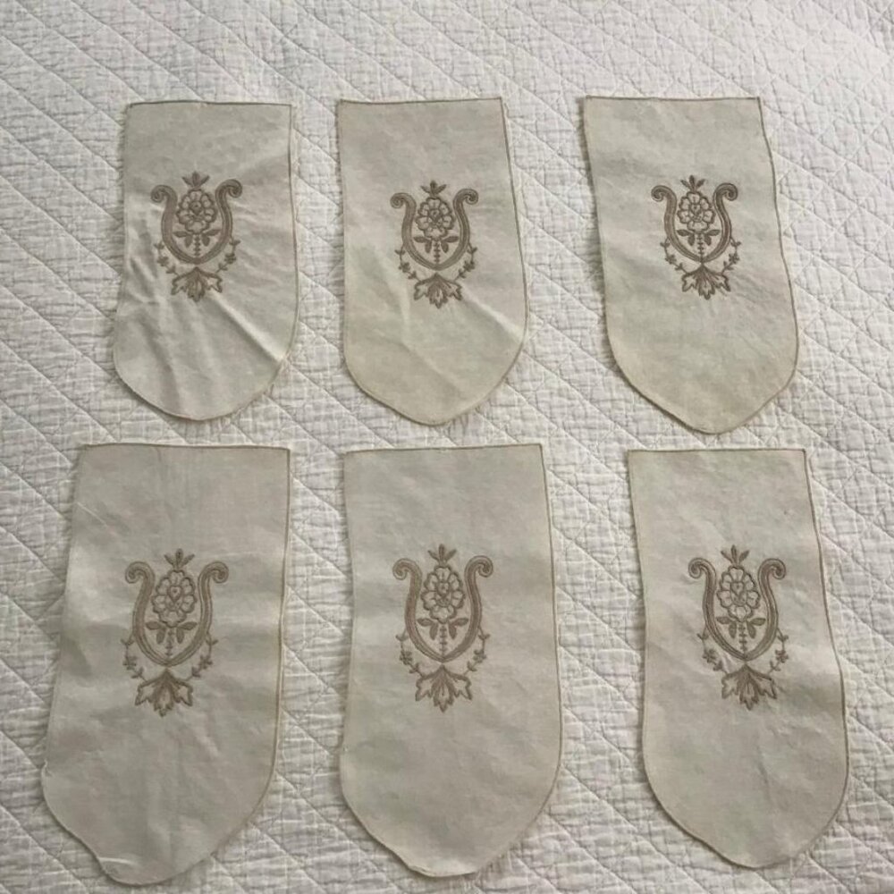 Vintage Tea Towel Guest/Powder Room, Linen, Off White, Flower Embroidery‎ (6)